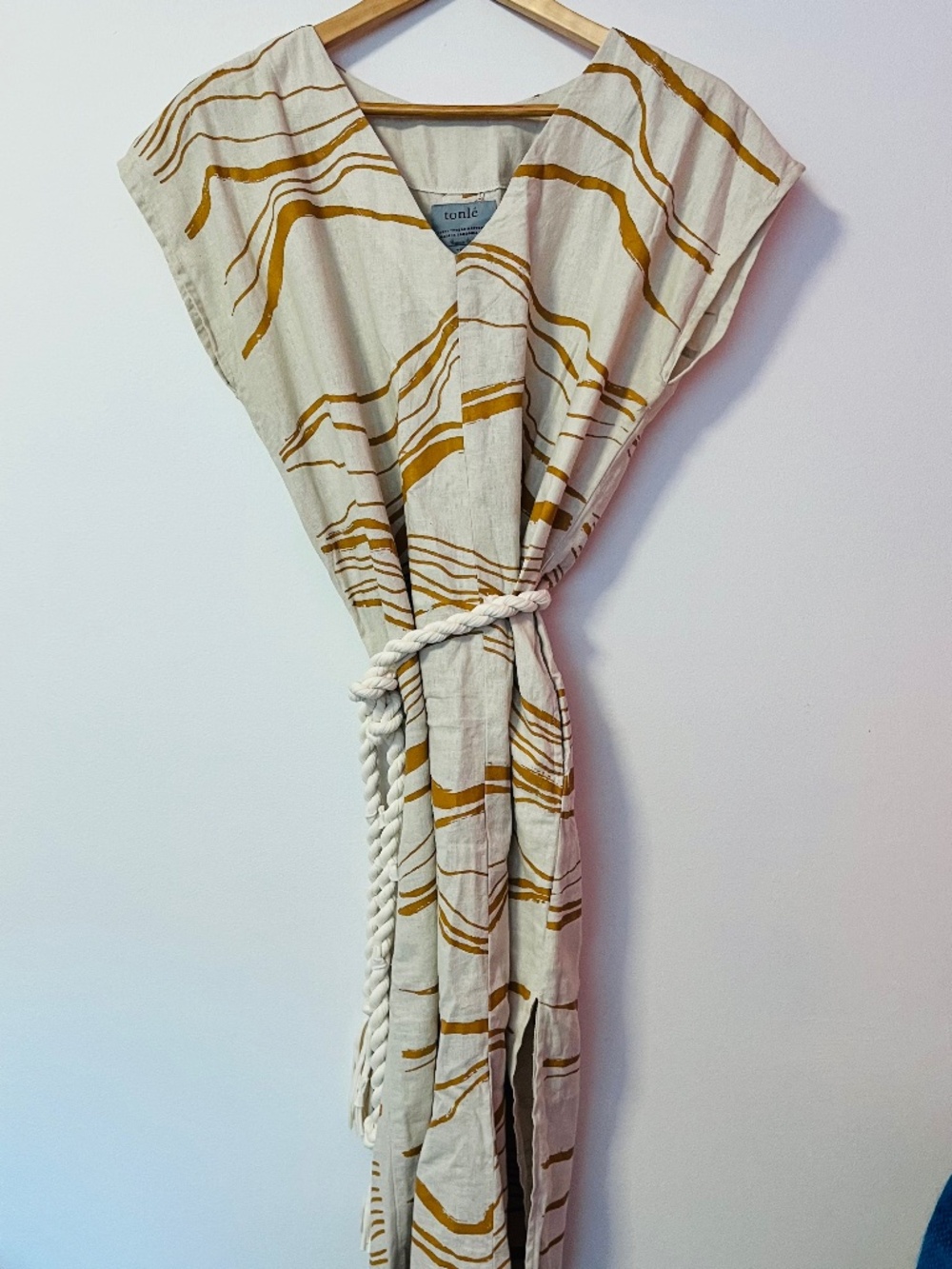 Tonlé V-Neck Linen Cap Sleeved Shift Dress Size M